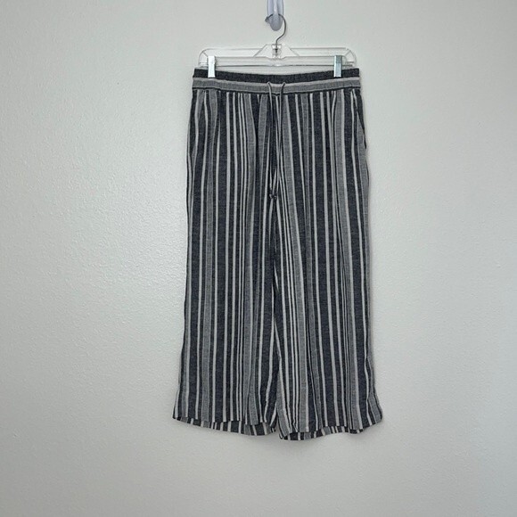 Banana Republic wide leg crop stripe linen pants stretchy waist summer Small - Picture 1 of 13
